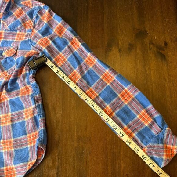 Hollister Kids Orange Blue Plaid Flannel Shirt Snap Button Long Sleeve M - Picture 10 of 10